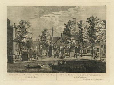 Antiker Druck-TOPOGRAPHIE-WALENKERK-WAALSE KERK-AMSTERDAM-FOUQUET-Schouten-1783
