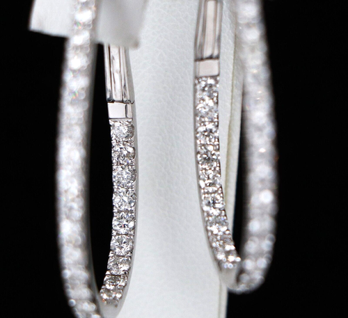 $8,550 18K White Gold 2.25ct Inside Out Round Diamond Snap Closure Hoop Earrings - Picture 5 of 9