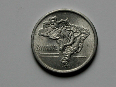 Brazil 1965 20 CRUZEIROS Aluminum Coin AU+ with Brasil Topographic Relief Map