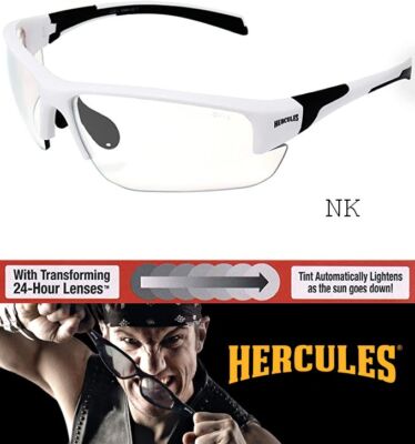 Hercules 7 24 UNBREAKABLE SUNGLASSES-White Frames-Photochromic Lens-Clear/Smoked