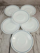 Corelle by Corning White Saucers Thin Blue Stripe 6" Lot of 6 Vintage Retired