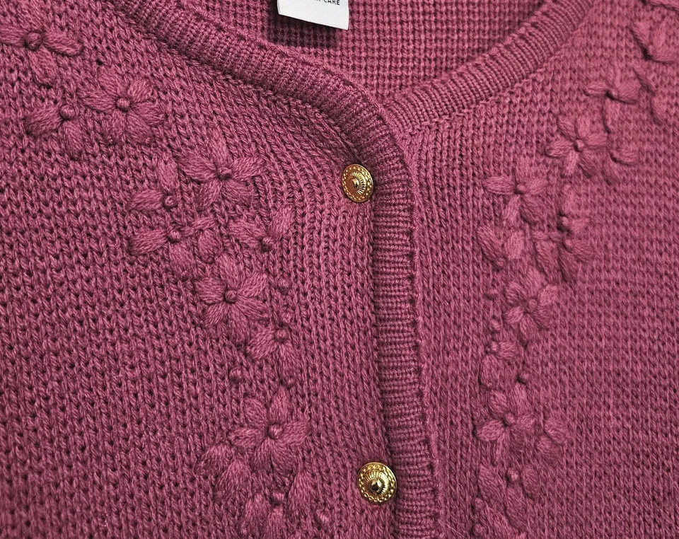 Cárdigan Suéter Bon Worth Rosa Oscuro Tejido Floral Bordado Granny Core Talla M Foto 3 de 4