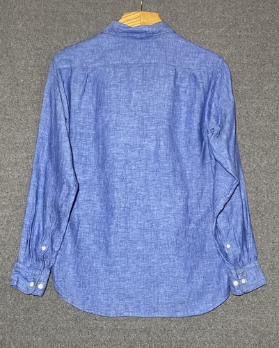 Camisa de lino Uniqlo 1005 para hombre azul medio abotonada manga larga playa transpirable - Imagen 4 de 9
