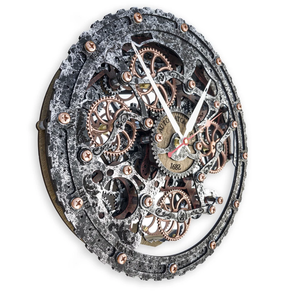 Reloj de pared autómata mordida engranajes móviles 1682 círculo metal gato steampunk loft arte Foto 3 de 4