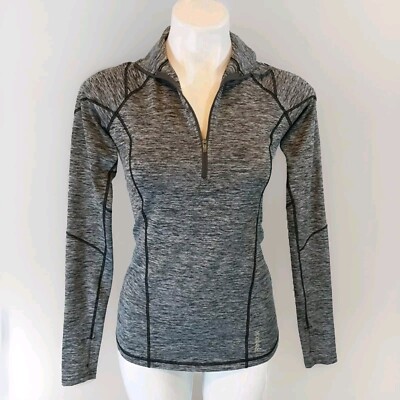 Reebok Quarter Zip Pullover Jacket Small Black Gray Fitted Stretch Athletic Top