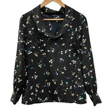 Banana Republic Women Casual Career Floral Long Sleeve Draped Neckline Top Sz M