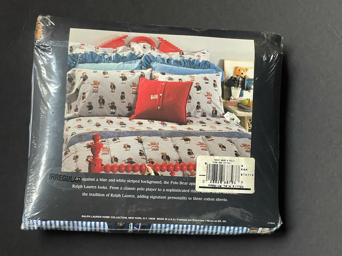 NEW! BLUE RALPH Lauren TWIN DEEP FITTED SHEET Polo BEAR Bed