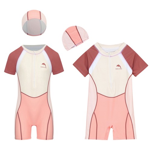 Kids Girls Rash Guard Block Color Swimwear Water Park Swimsuit One Piece Sport - Picture 3 of 22