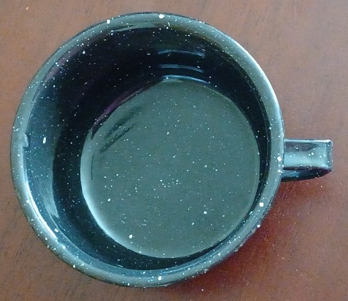 Taza de café taza esmaltada artículos de granito negro blanco moteado camping vintage - Imagen 3 de 10
