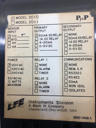 LFE INSTRUMENTS 2010 Temperature Process Controller - Picture 2 of 6