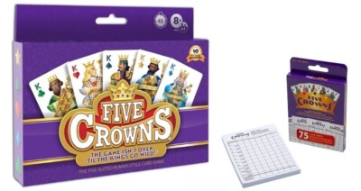 FIVE CROWNS Classic Rummy Style Card Game W/ 75 Sheet Scorepad Sheets
