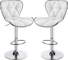 Bar Stools Set of 2, Island Chairs Shell Back, PU Leather Bar Chairs Adjustable,