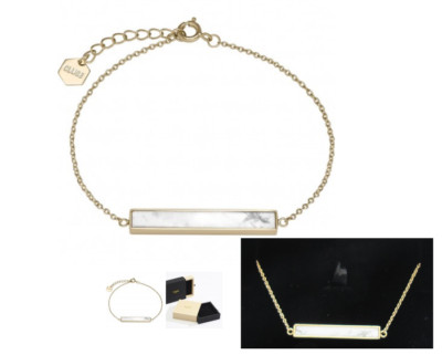 Cluse Idylle Gold Marble White Bar Chain Bracelet