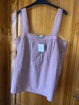 Next   Damen Top   Größe 16 Rosa Bestickt Kurzarm Träger Tank 
