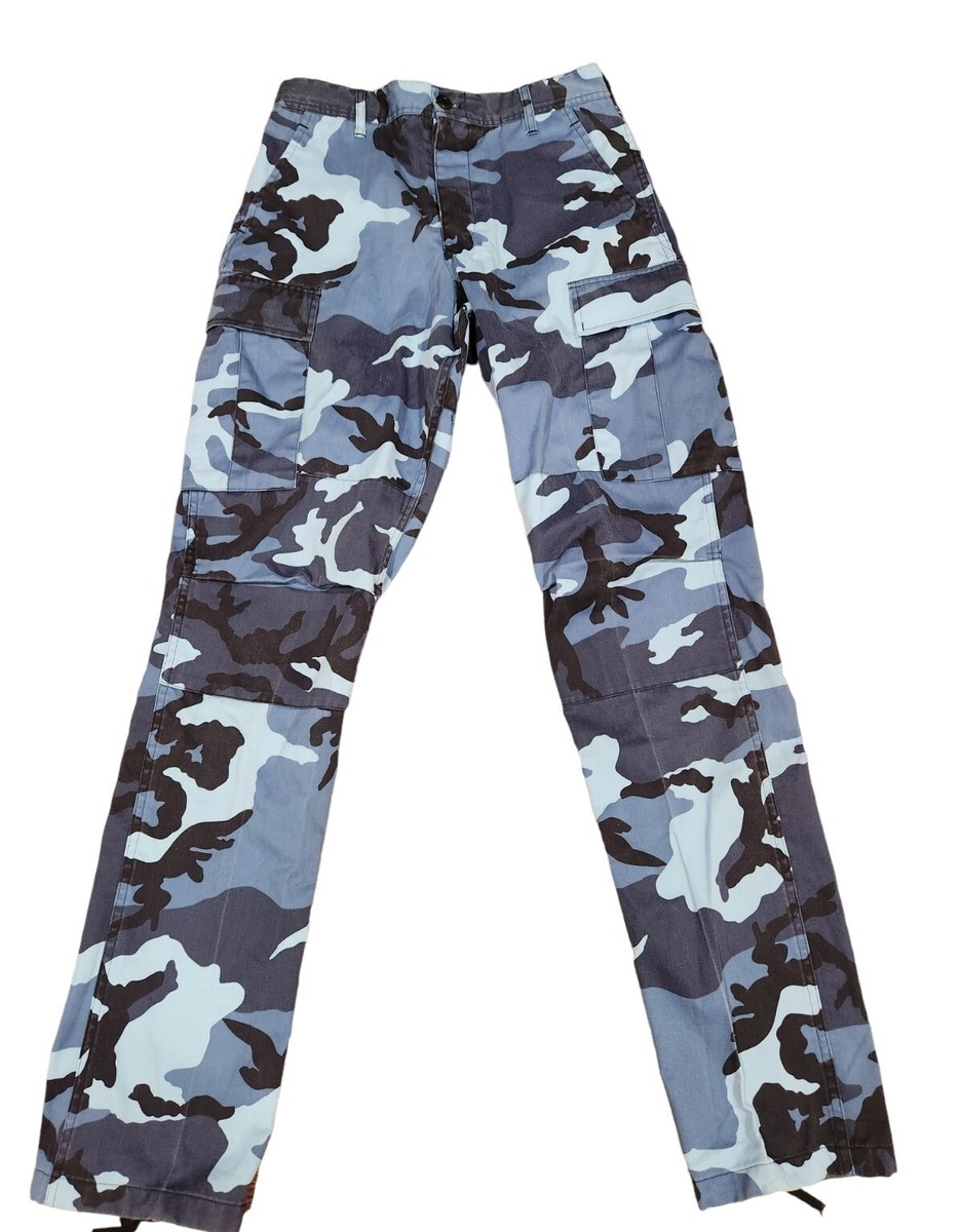 US Navy Blue Camouflage Camo Pants 8415-01-084-1715 Mens Size Small-Long
