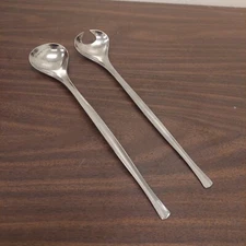 Mid Century Modern  Slim Round Handled Salad Fork Spoon Serving Set