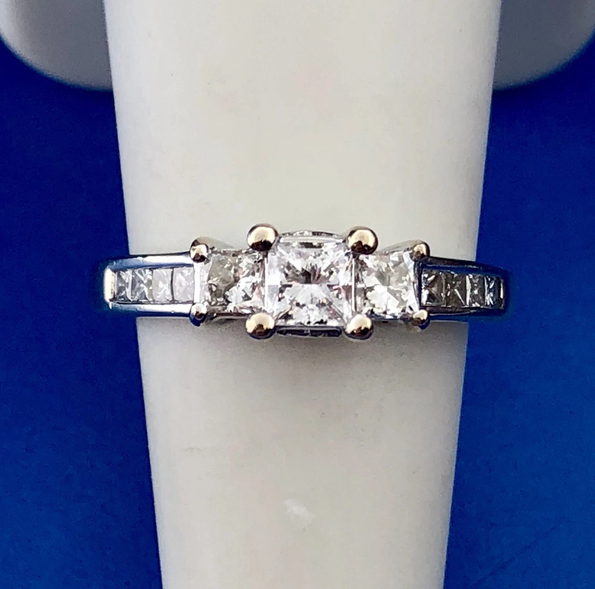 Designer ZEI 14K White Gold Princess Trio Diamond Engagement Ring