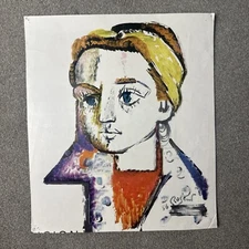 Abstract Portrait Vintage Print Poster Woman Blonde Blue Eyes Contemporary Art