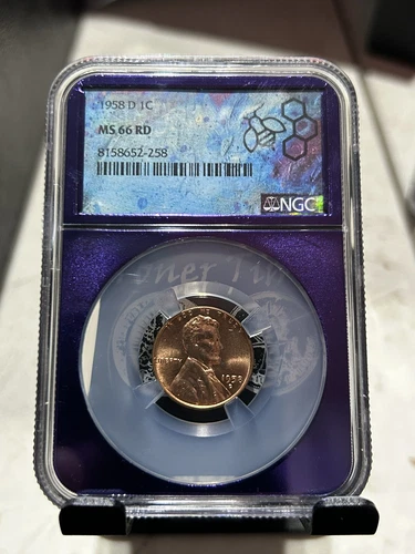 1958 D 1C NGC MS66 RD TRADERBEA PURPLE CORE BEAUTIFUL COLOR COMBO