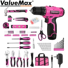ValueMax 233PC Pink Tool Set Home Tool Kit Cordless Drill Tool w/Basic Drill Set