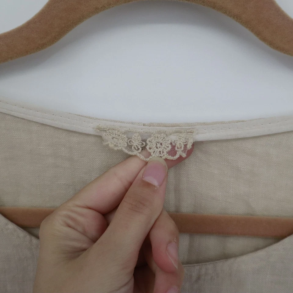 Vestido midi italiano de lino para mujer 1X beige relajado boho minimalista costero resort Foto 2 de 4