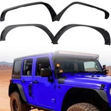 4x Front & Rear Fender Flares For 07-18 Jeep Wrangler JK JKU Flat Style Textured