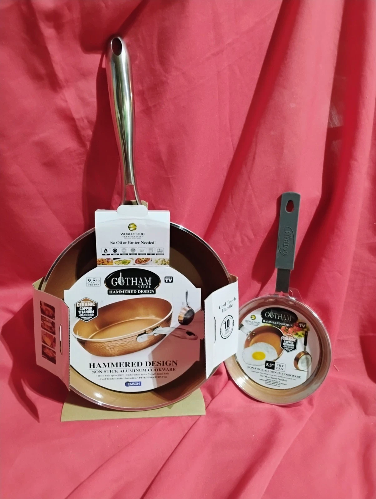 Gotham Steel Hammered Copper 9.5" Nonstick Fry Pan and egg pan 5.5" set