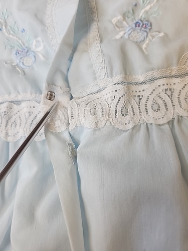 VTG Barbizon Blue Cotton Blend Robe & Nightgown Peignoir Set Lace Embroidered SP - Picture 17 of 24