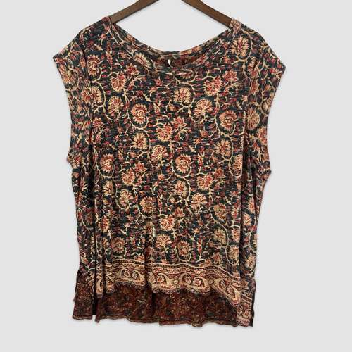 Free People Damen Größe XL Top T-Shirt ärmellos Tank Boho fließend Print