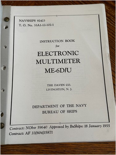 1955 ME-6D/U Multimeter Manual NAVSHIPS 92423 Daven Co Navy - Bild 3 von 8