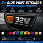 2x FORD RANGER WILDTRAK 3.2 6 SPEED MANUAL SIDE VENT STICKER / DECAL 2012 - 2020