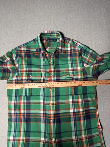 Polo Ralph Lauren Shirt Mens Medium Green Plaid Button Up Elbow Patches Flannel - Picture 5 of 10