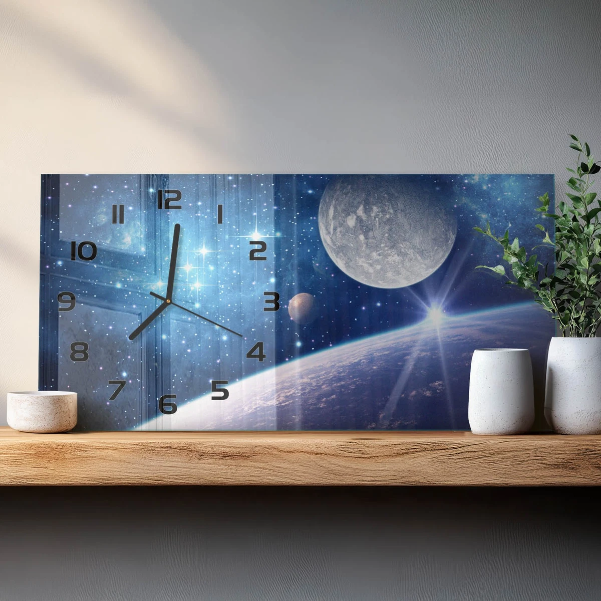 Reloj de Pared Rectangular Horizontal Vidrio Templado Premium Luna 60x30 cm