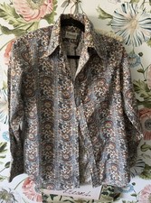 70s VTG John Meyer Groovy Rust Paisley Medallion Blouse Top Size 12 Button Down