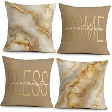 Decorative Throw Pillow Covers 18  18 in, Set of Inspirational Beige Marble