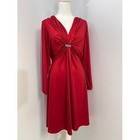 Coldwater Creek Red Dress Petite 14P Long Sleeve Jewel Gathered Party Cocktail