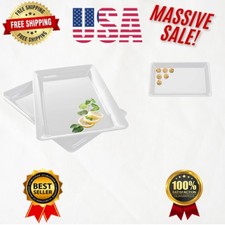 Elegant 4-Pack Heavy Duty White Plastic Serving Trays 12" x 18" for Events