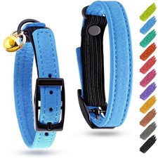 Leather Cat Collar with Bell  Elastic Strap - Pet Collar Leather - Kitten Co...