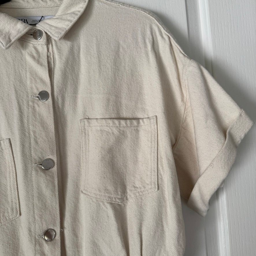 Zara Womens Romper Jumpsuit Size L Cream Denim Utility Playsuit NWT thumbnail 5