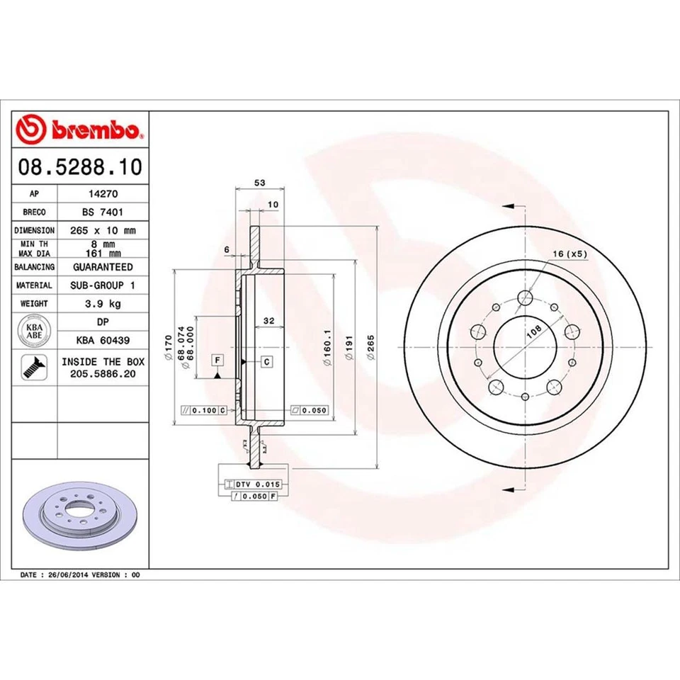 Compatível com rotores de freio traseiros Volvo 740 1991 Volvo 780 1988-1990 - Brembo Premium OE - Imagem 4 de 4