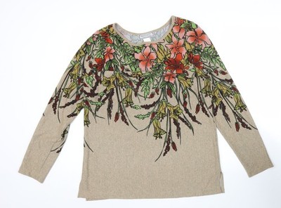 Simonton Says Damen Pullover Pulli beige Blumen M Rundhals Langarm