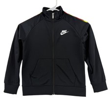 Nike Jacket Youth 7 Black Full Zip Track Jacket Logo Tape Sleeves Athletic
