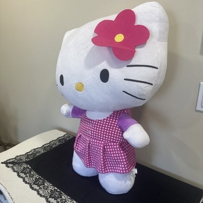 2014 Hello Kitty 27'' Plush Toy Purple Plaid Gingham Dress Fiesta Sanrio Clean