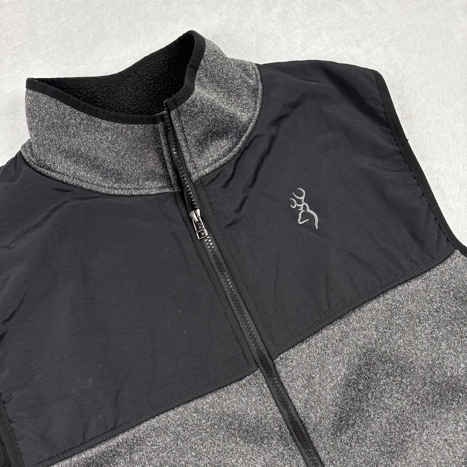 Browning Vest Mens XL Gray Fleece Lined Windbreaker Full Zip Collared Insulated