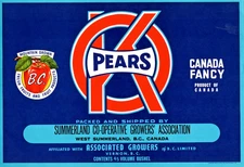 OK Brand Fancy Pears Original Canadian Fruit Crate Label West Summerland, B.C,