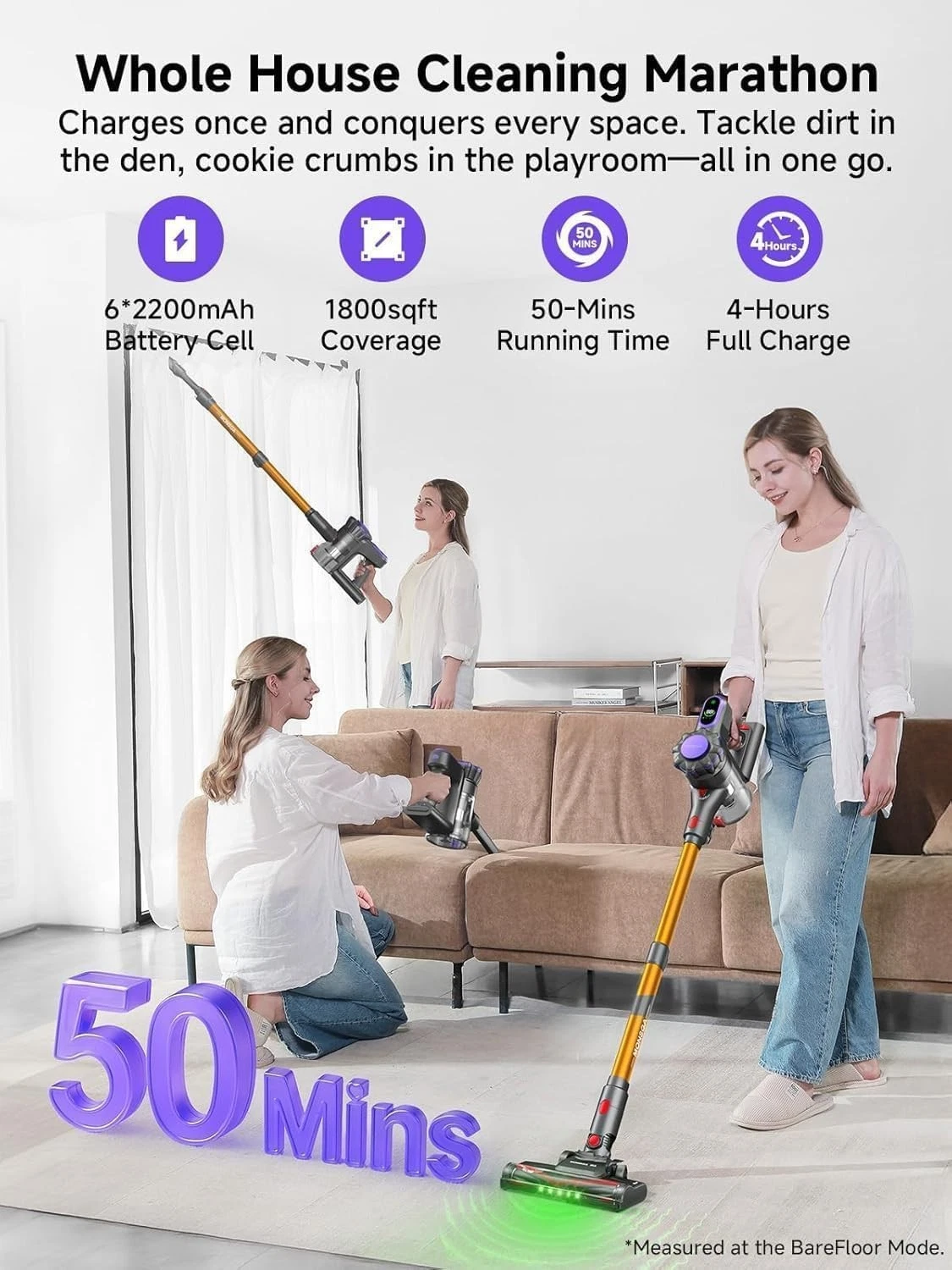 2in1 Cordless Vacuum Cleaner Stick Anti Tangle 40Min Runtime Lightweight HEPA UK