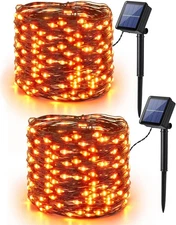 2 Pack 78FT Solar Orange LED Halloween Fairy Lights Outdoor Waterproof String