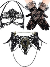 Halloween Masquerade Costume Set for Women, Lace Masquerade Mask Gloves Gothic C