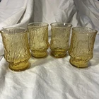 Four Vintage Anchor Hocking Honey Gold Rain Flower Juice Glasses