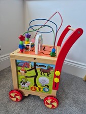 Wooden, adjustable montessori baby walker and activity centre, numbers, shapes
